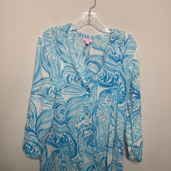Lilly Pulitzer Sarasota Tunic Dress Blue White Swirl Print Rayon Size L - Picture 14 of 15